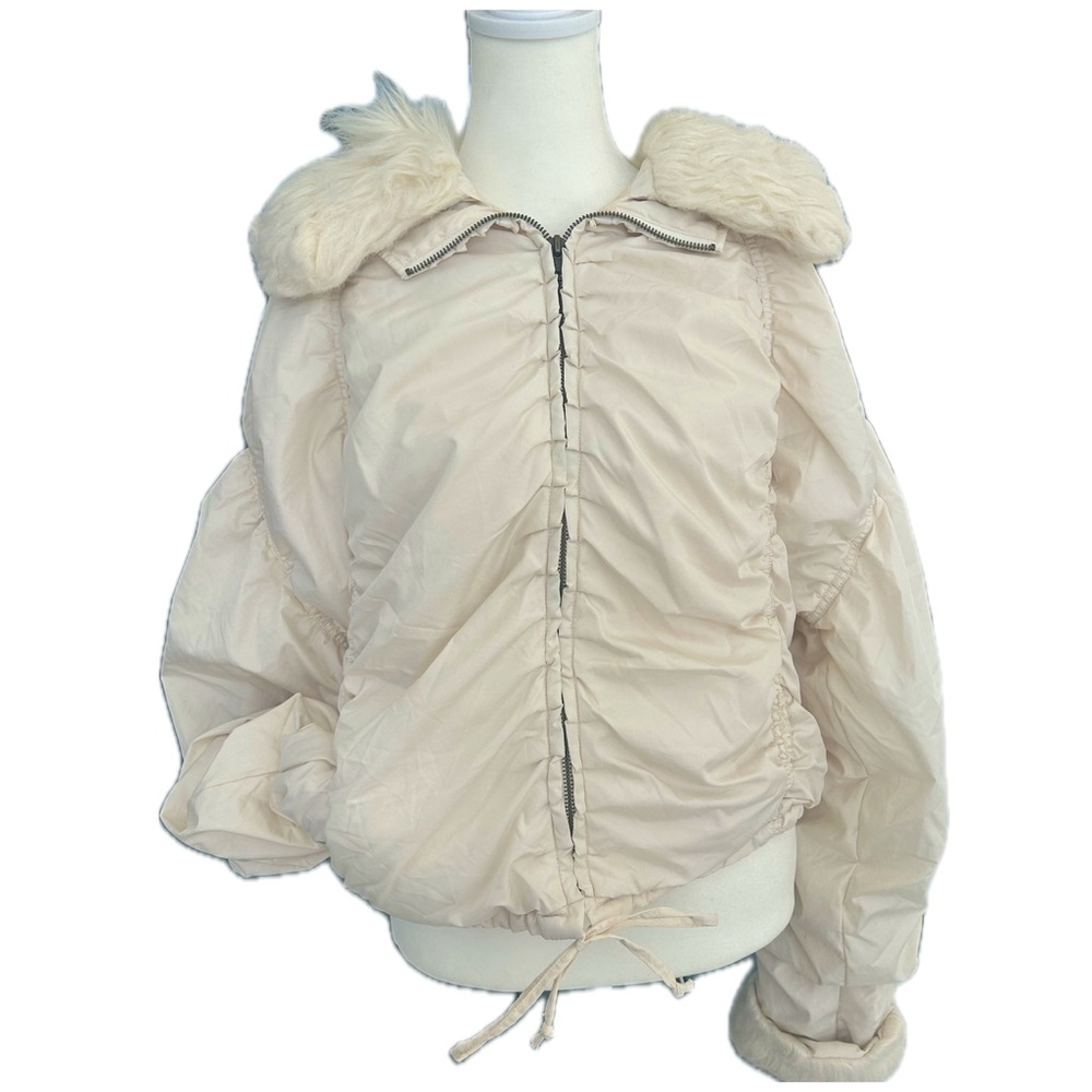 Express Ivory Faux Fur Puffer Bomber Jacket